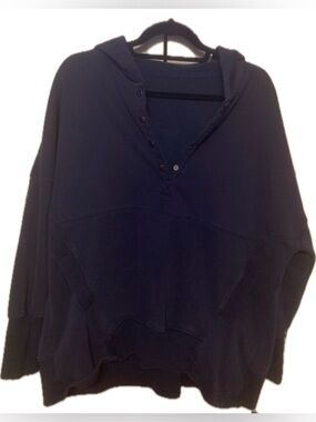 SHEWIN Oversized Navy Snap Button Hoodie cozy Henley Pullover size Large
